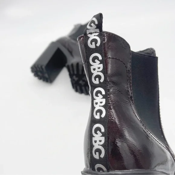 GBG Los Angeles Faux Patent Leather Burgundy Lug Sole Heel Chelsea Boot Size 11 - Picture 13 of 13